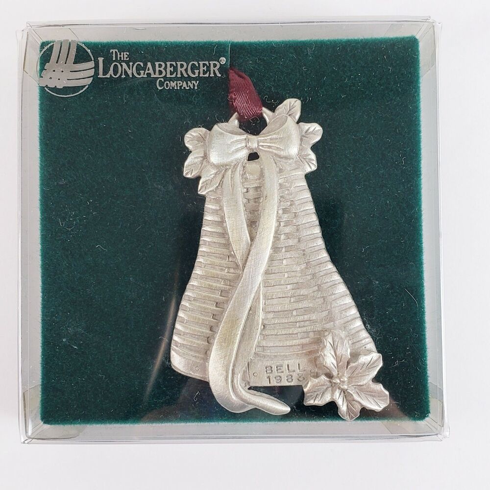 Longaberger Basket Ornaments Bell 1983 Pewter Christmas Holiday Holly Berry